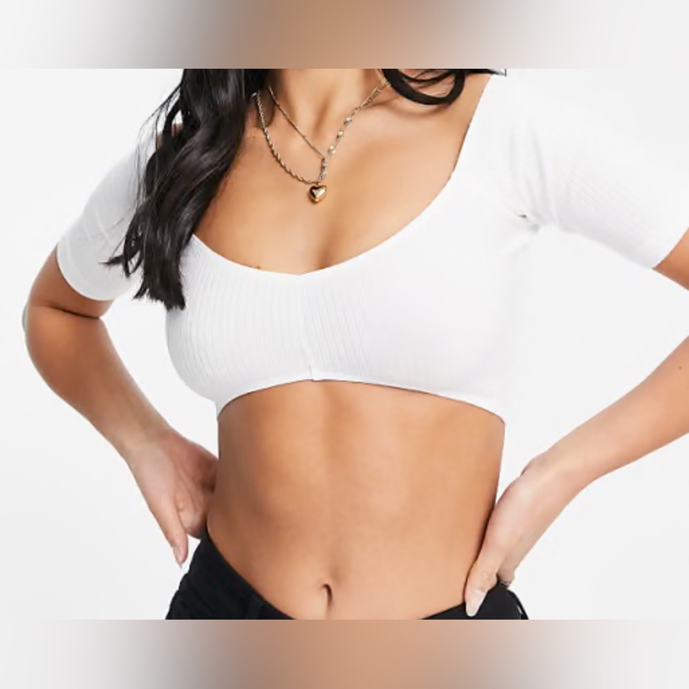 White Ribbed Crop Top ASOS Size 12 NWOT